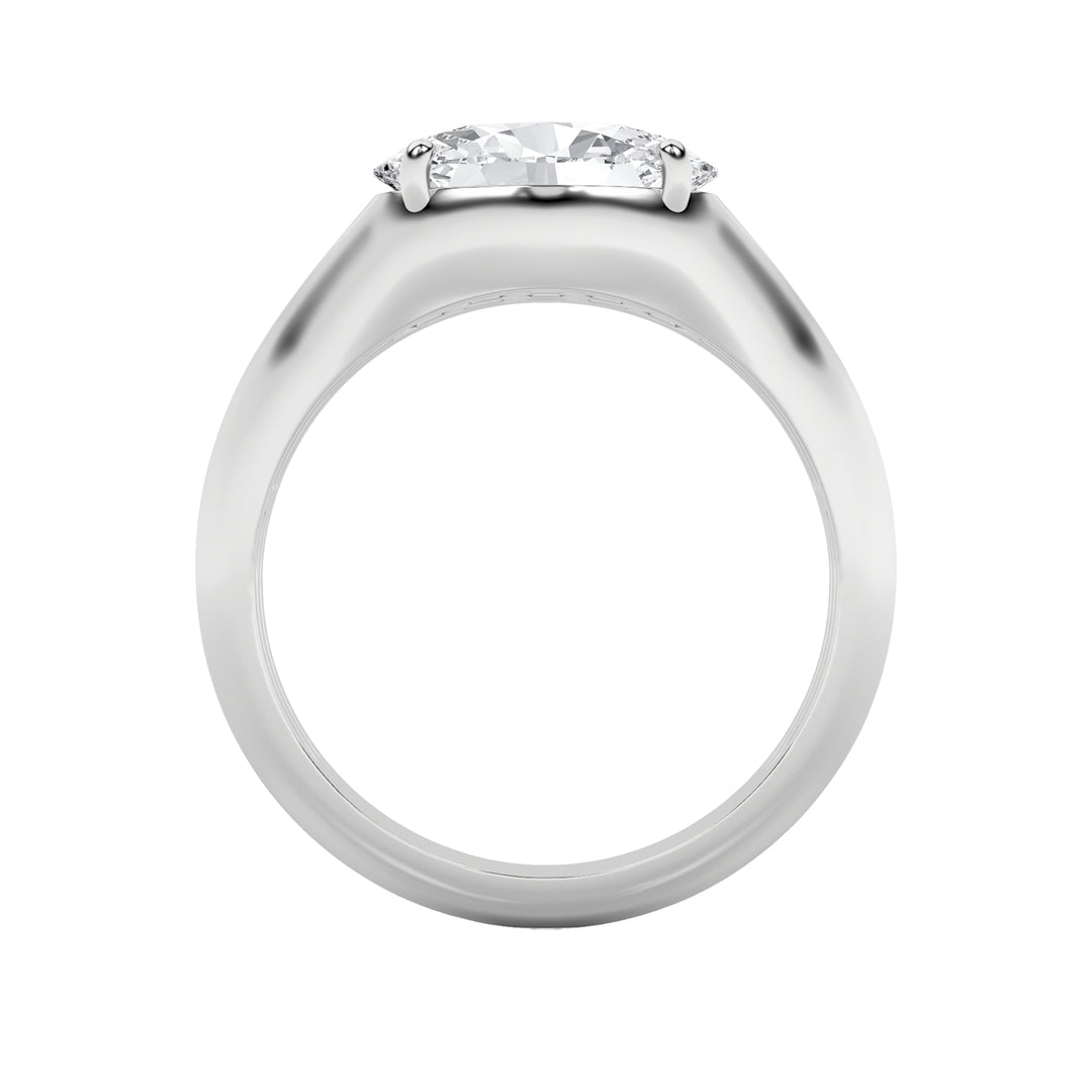 2CTW Oval Shaped Lab Grown Diamond (F/VS) East West Solitaire Ring in 14K Gold