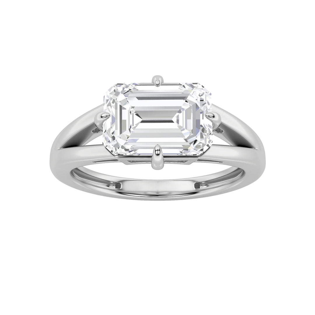 2.5CTW Emerald Shaped Lab Grown Diamond (F/VS) East West Solitaire Ring in 14K Gold