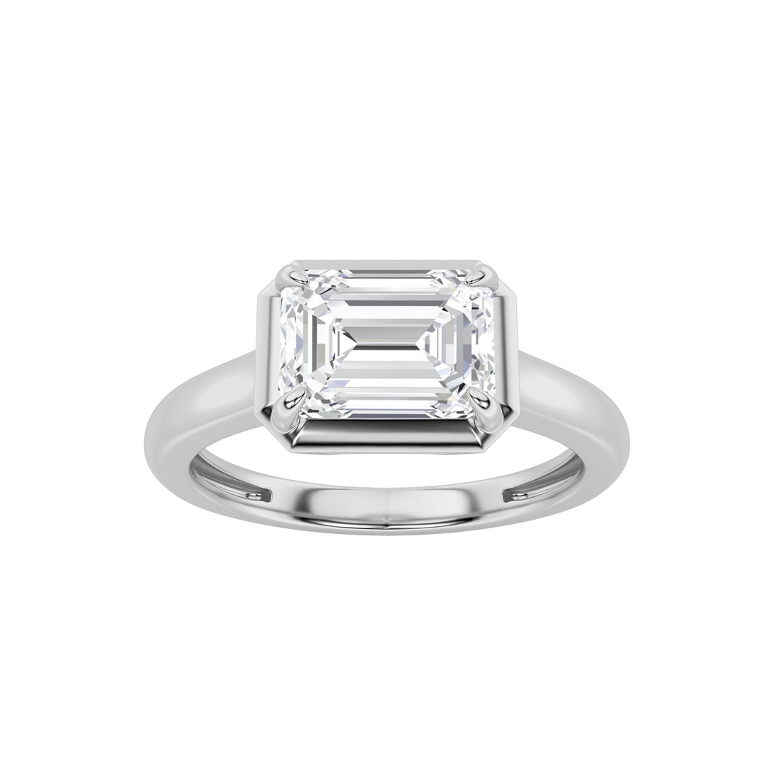 1.5CTW Emerald Shaped Lab Grown Diamond (F/VS) East West Solitaire Ring in 14K Gold