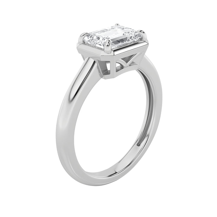 1.5CTW Emerald Shaped Lab Grown Diamond (F/VS) East West Solitaire Ring in 14K Gold