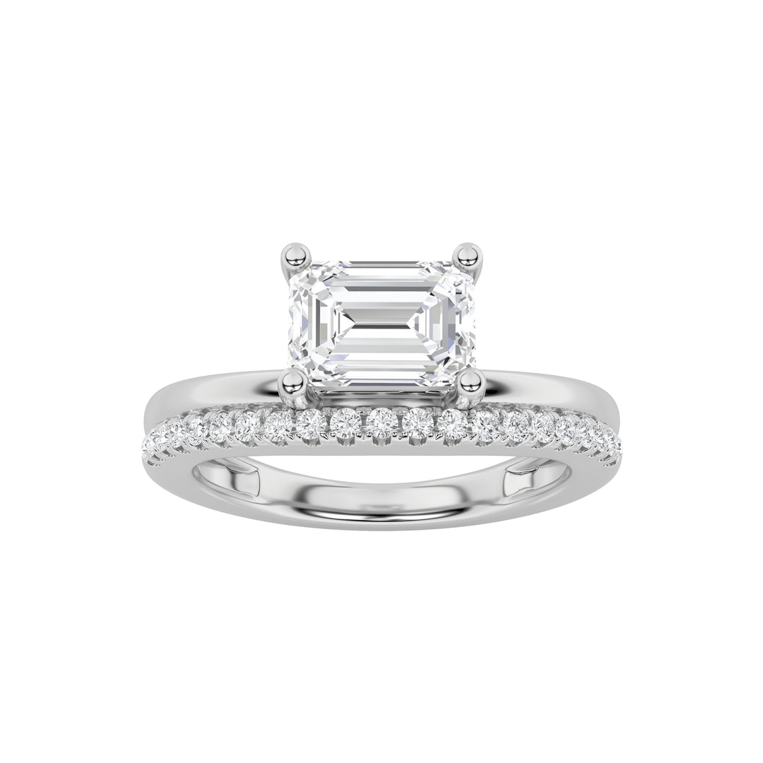 1.5CTW Emerald Shaped Lab Grown Diamond (F/VS) East West Accented Solitaire Ring in 14K Gold