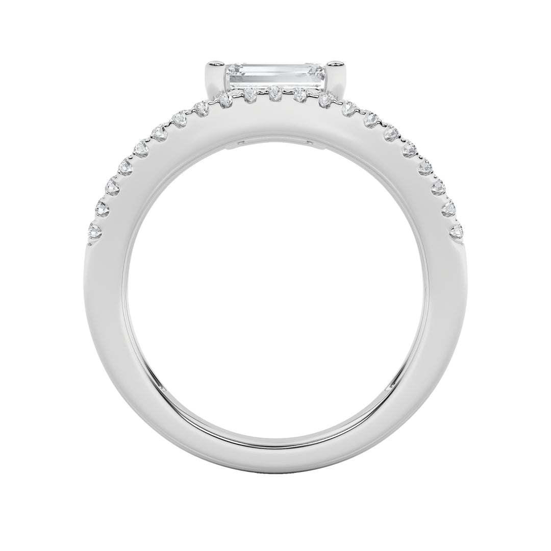 1.5CTW Emerald Shaped Lab Grown Diamond (F/VS) East West Accented Solitaire Ring in 14K Gold