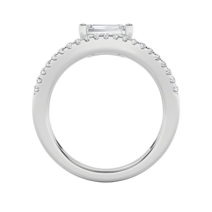 1.5CTW Emerald Shaped Lab Grown Diamond (F/VS) East West Accented Solitaire Ring in 14K Gold