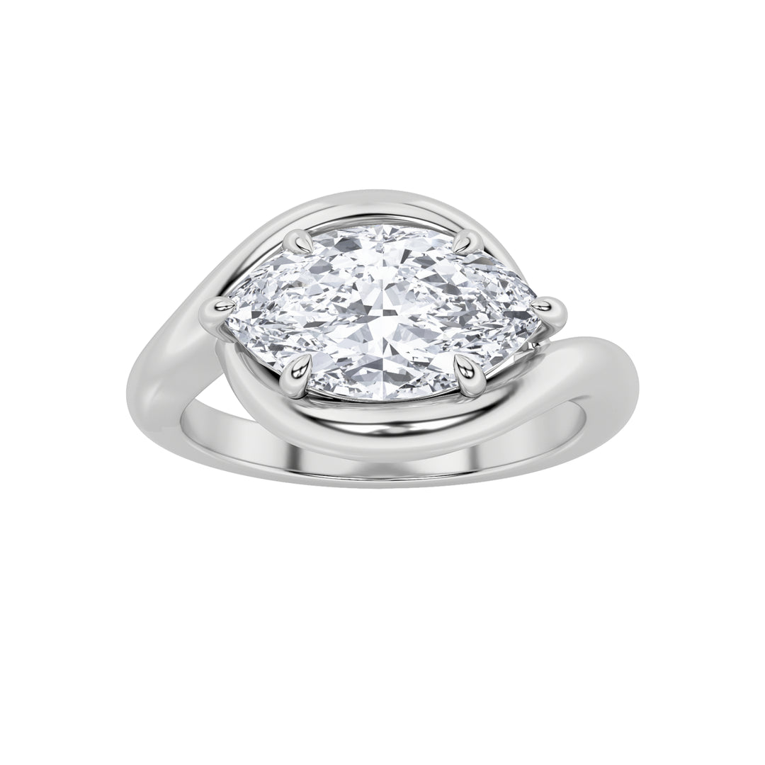 2Cttw Marquise Shaped Lab Grown Diamond (F/VS) East West Solitaire Ring in 14K Gold
