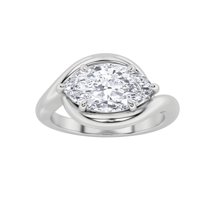 2Cttw Marquise Shaped Lab Grown Diamond (F/VS) East West Solitaire Ring in 14K Gold