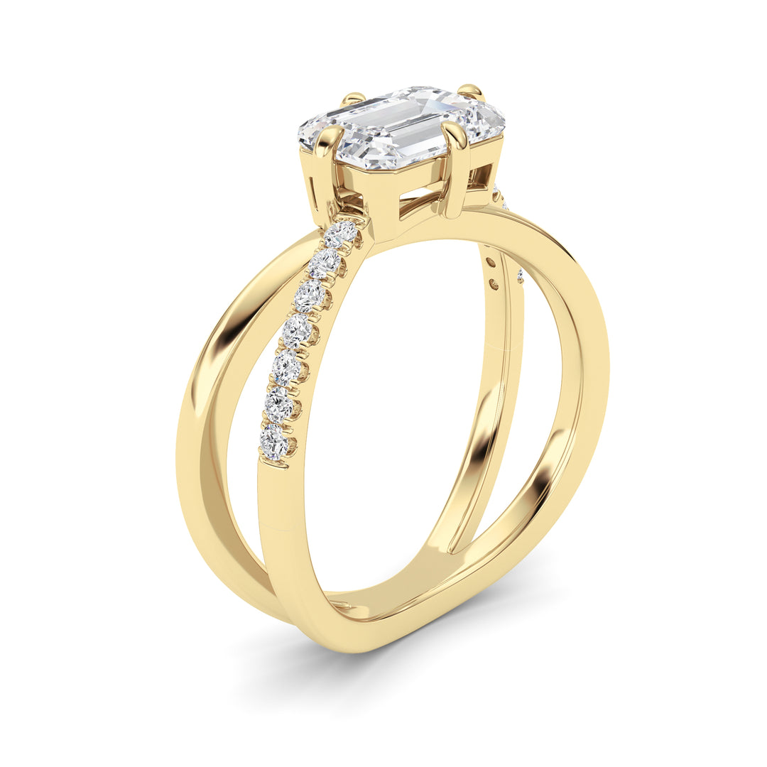 2CTW Emerald Shaped Lab Grown Diamond (F/VS) East West Accented Solitaire Ring in 14K Gold