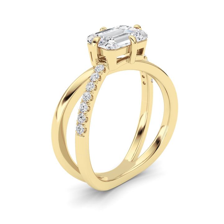2CTW Emerald Shaped Lab Grown Diamond (F/VS) East West Accented Solitaire Ring in 14K Gold
