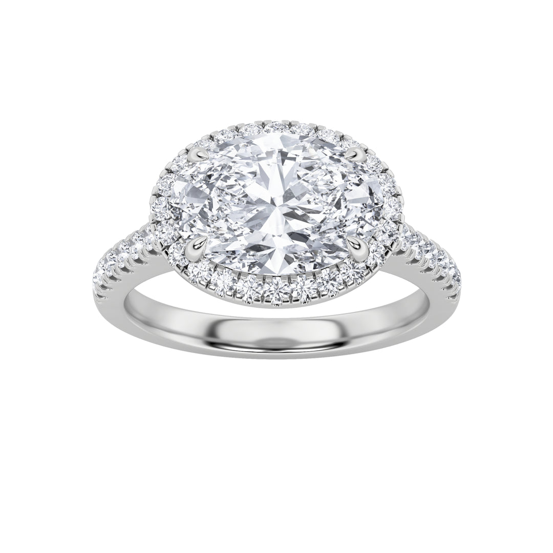 2CTW Oval Shaped Lab Grown Diamond (F/VS) East West Accented Solitaire Ring in 14K Gold