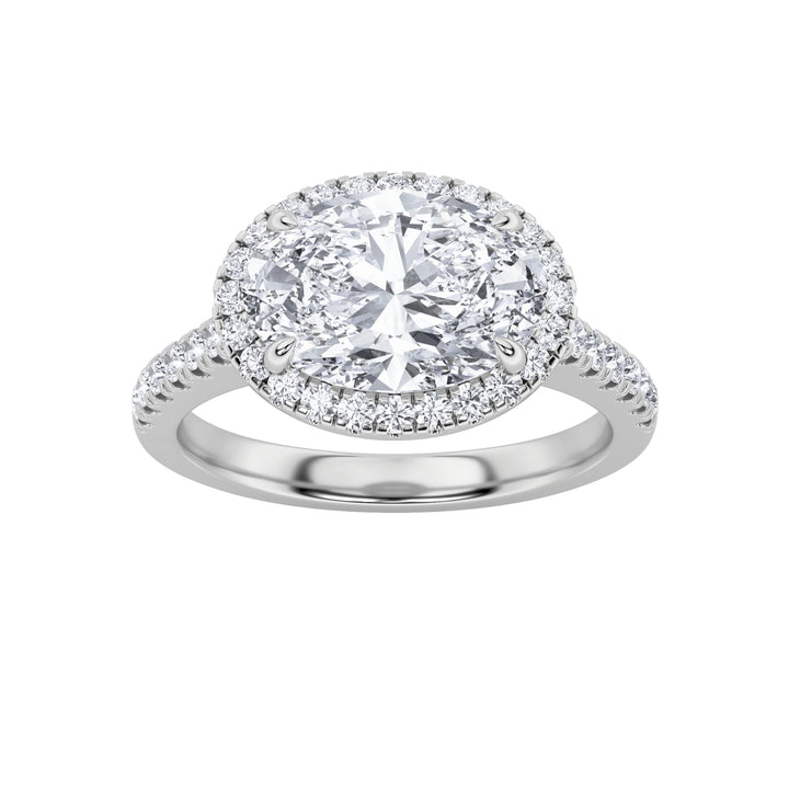 2CTW Oval Shaped Lab Grown Diamond (F/VS) East West Accented Solitaire Ring in 14K Gold