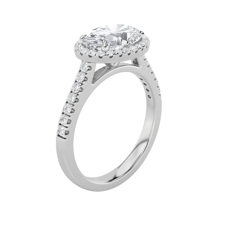 2CTW Oval Shaped Lab Grown Diamond (F/VS) East West Accented Solitaire Ring in 14K Gold