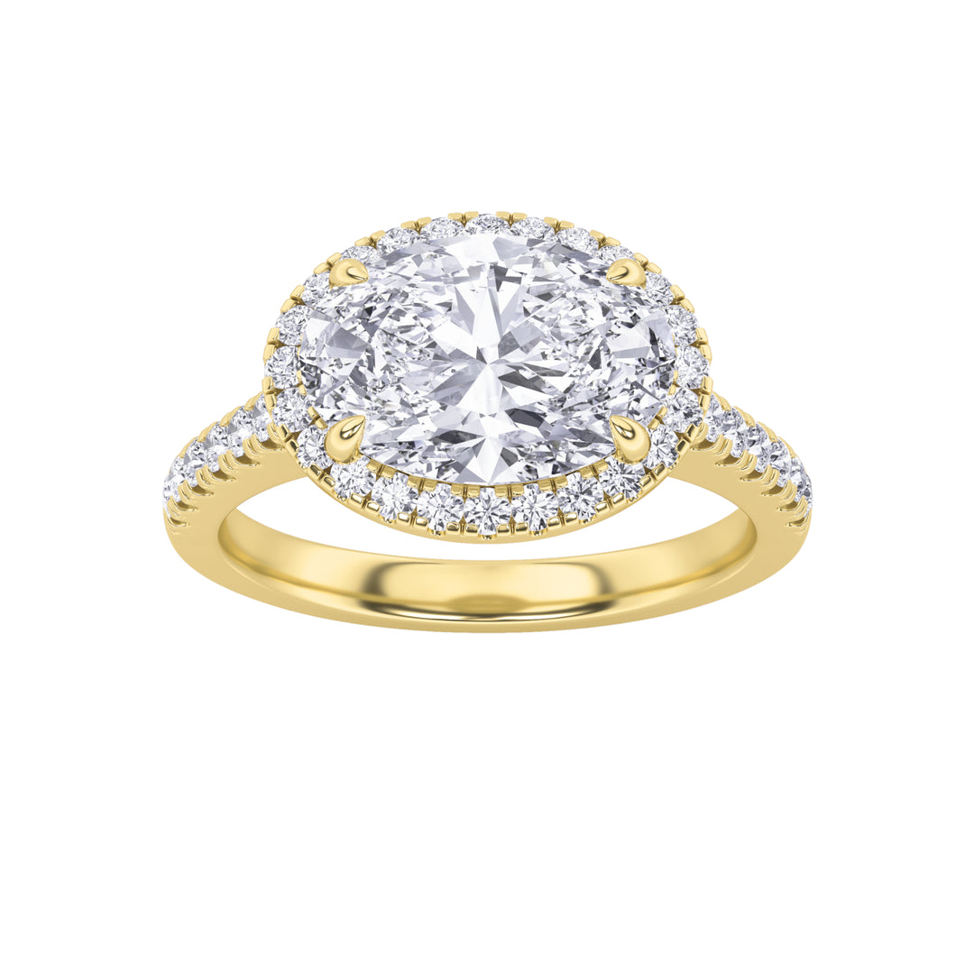 2CTW Oval Shaped Lab Grown Diamond (F/VS) East West Accented Solitaire Ring in 14K Gold
