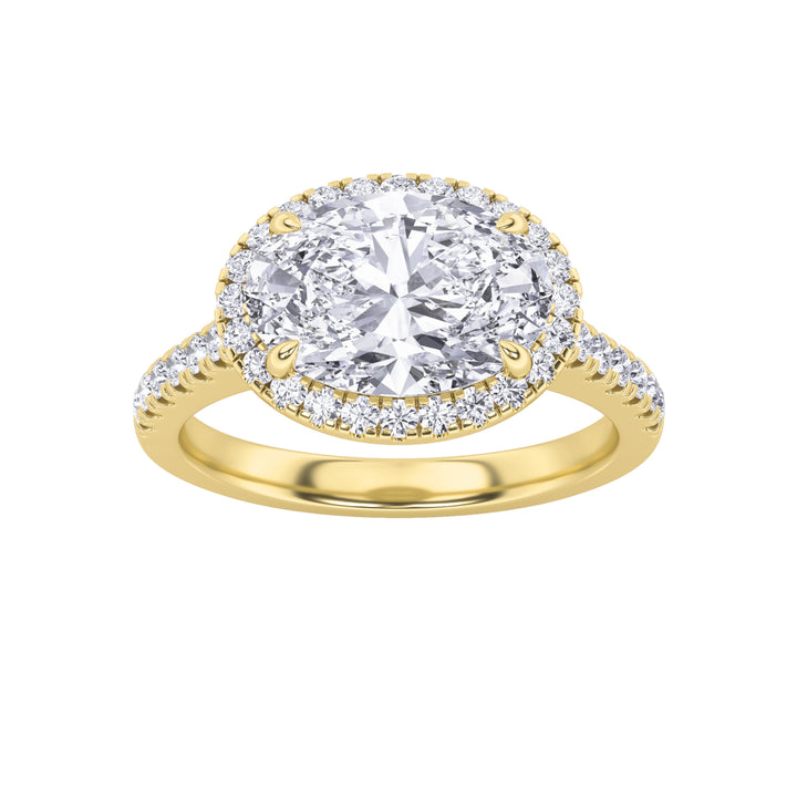 2CTW Oval Shaped Lab Grown Diamond (F/VS) East West Accented Solitaire Ring in 14K Gold