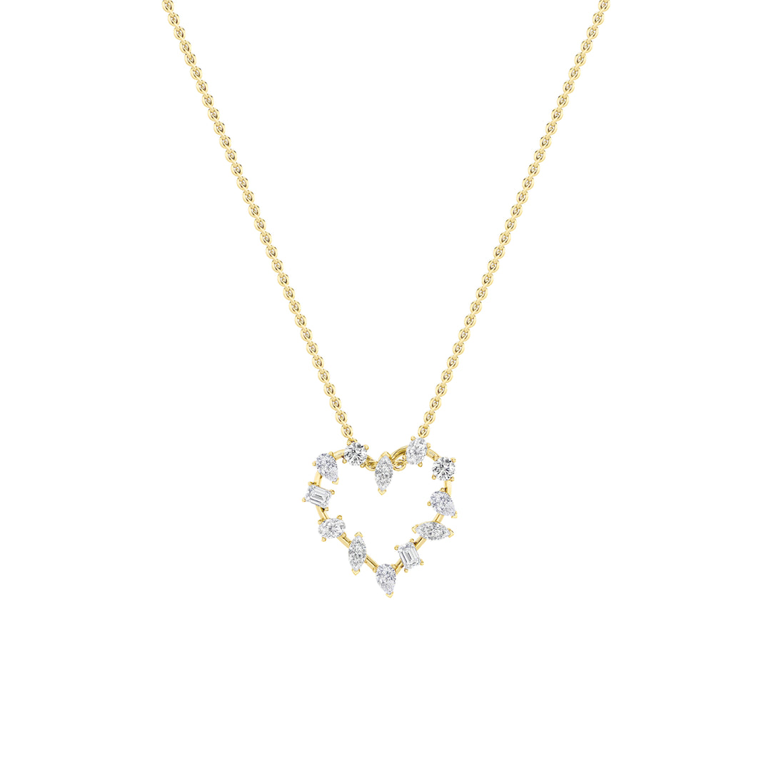 2.5Cttw Emerald Shaped Lab Grown Diamond (F/VS) Heart Shaped Pendant in 14K Gold