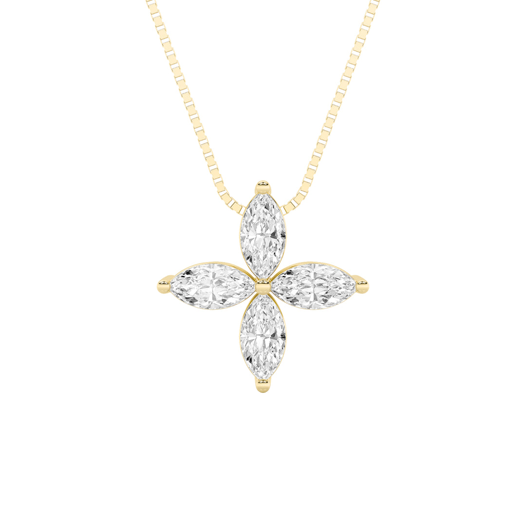 1CTW Marquise Shaped Lab Grown Diamond (F/VS) Flower Fashion Pendant in 14K Gold