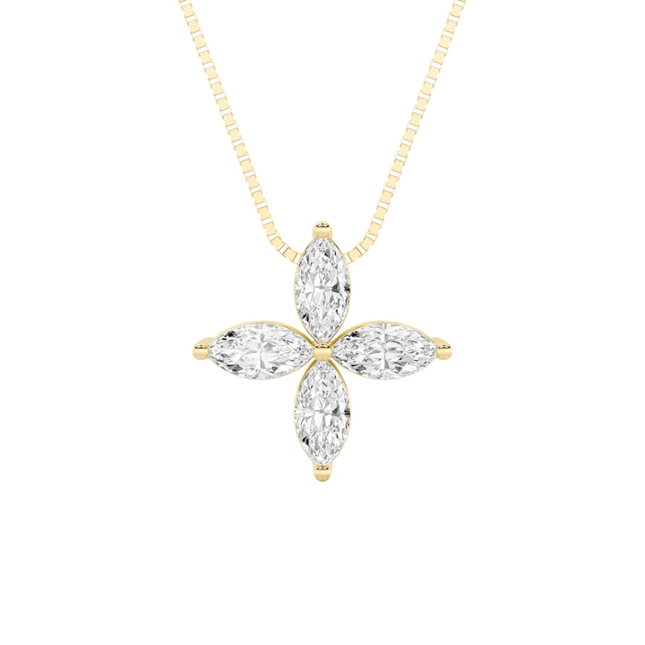 1CTW Marquise Shaped Lab Grown Diamond (F/VS) Flower Fashion Pendant in 14K Gold