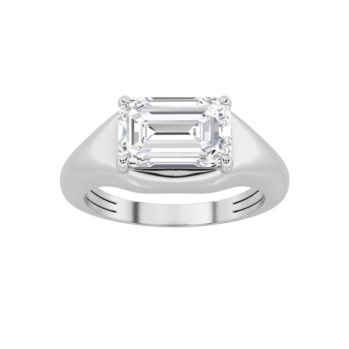 2Cttw Emerald Shaped Lab Grown Diamond (G/VS) East West Solitaire Ring in 14K Gold