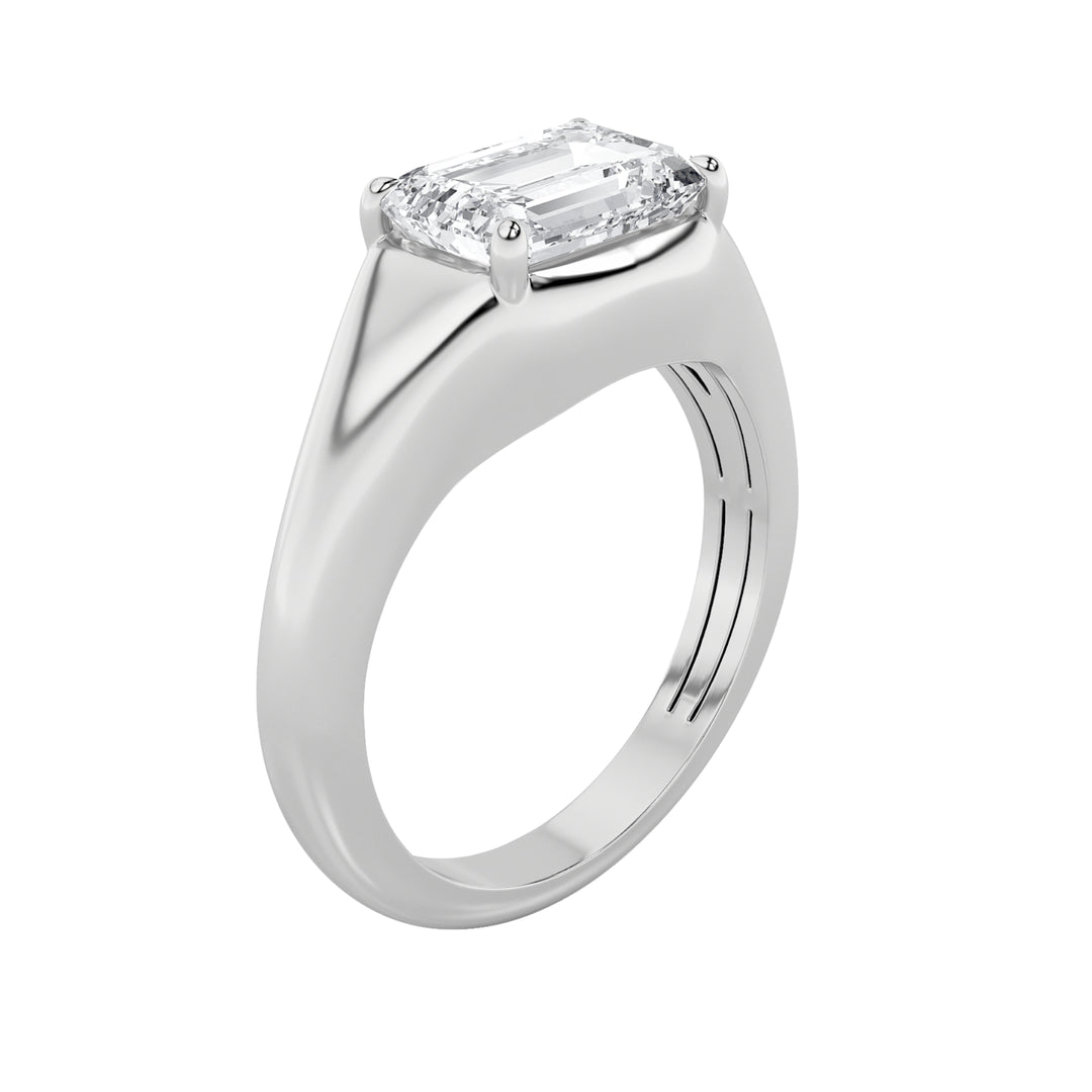 2Cttw Emerald Shaped Lab Grown Diamond (G/VS) East West Solitaire Ring in 14K Gold
