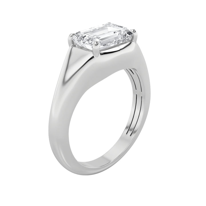 2Cttw Emerald Shaped Lab Grown Diamond (G/VS) East West Solitaire Ring in 14K Gold