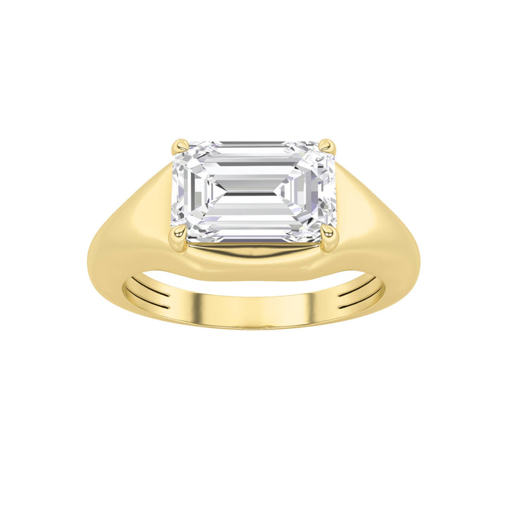 2Cttw Emerald Shaped Lab Grown Diamond (F/VS) East West Solitaire Ring in 14K Gold