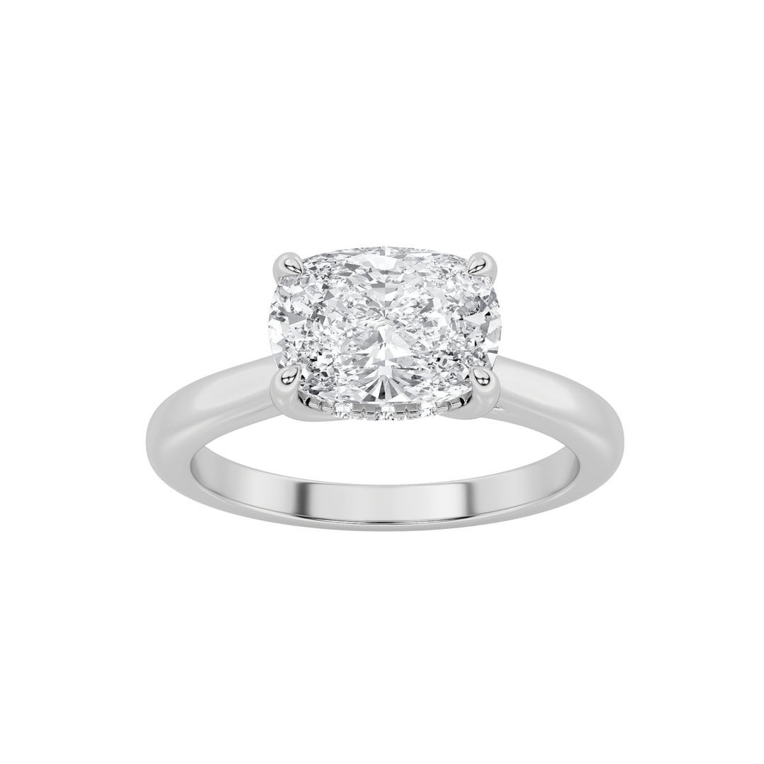 1.5CTW Elongated Cushion Shaped Lab Grown Diamond (F/VS) East West Solitaire Ring in 14K Gold