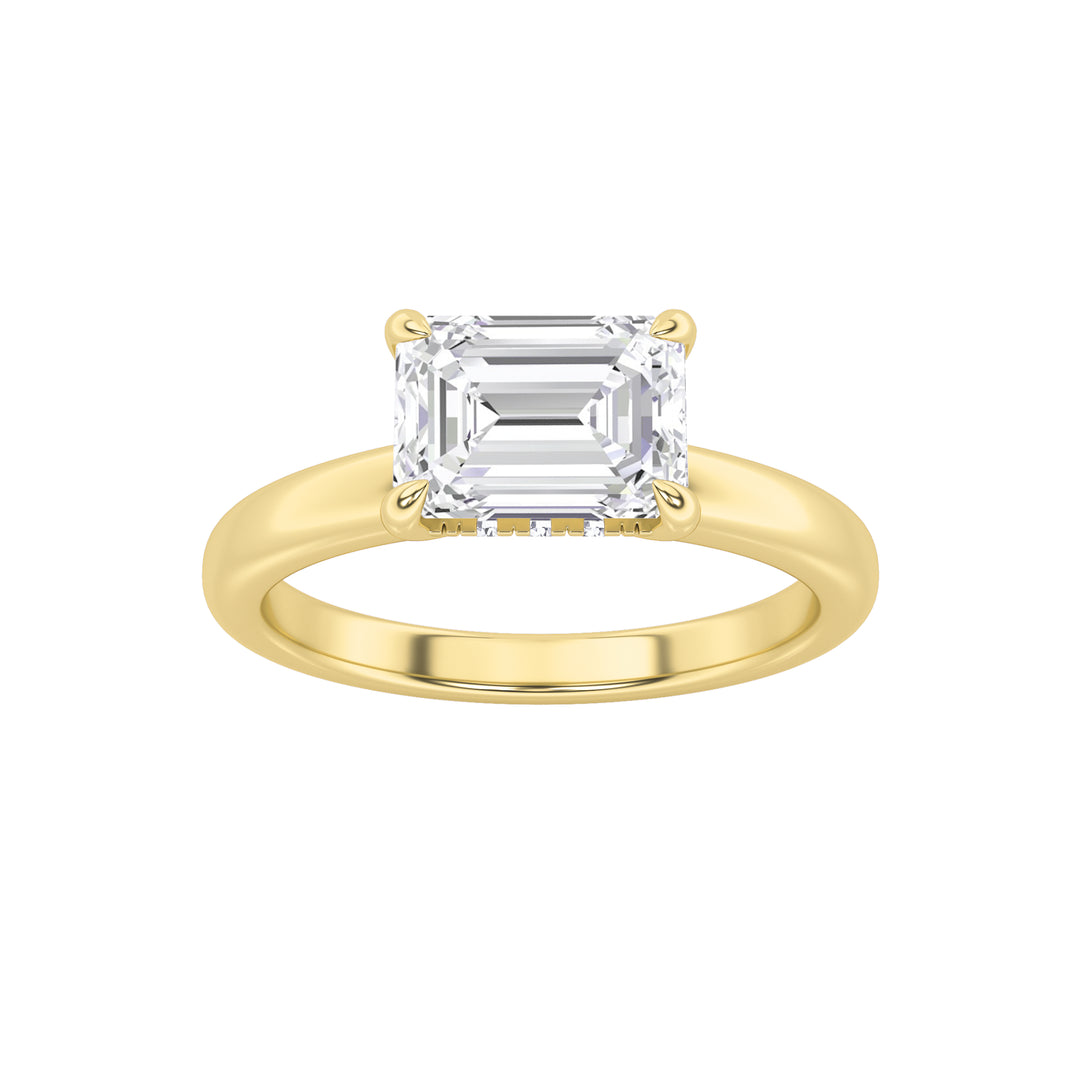 1.5CTW Emerald Shaped Lab Grown Diamond (F/VS) East West Solitaire Ring in 14K Gold
