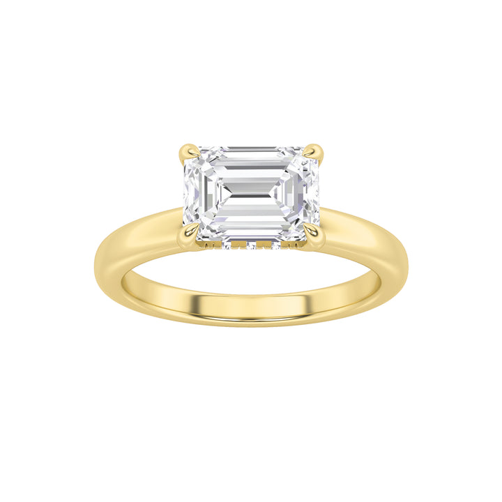 1.5CTW Emerald Shaped Lab Grown Diamond (F/VS) East West Solitaire Ring in 14K Gold