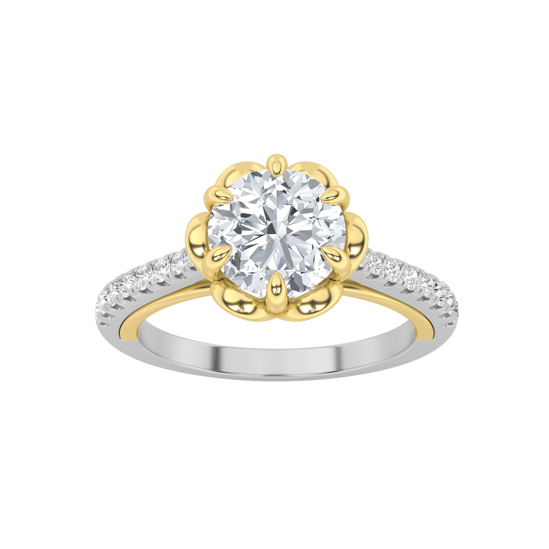 14K WY 1.5ct Lab Diamond Halo Engagement Ring
