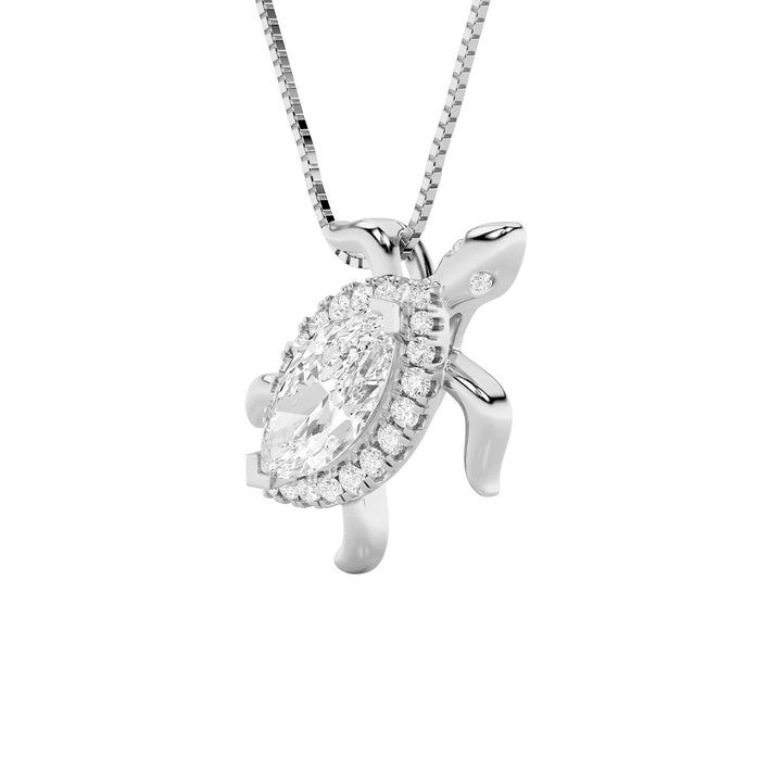 2Cttw Marquise Shaped Lab Grown Diamond (F/VS) Accented Turtle Pendant in 14K Gold