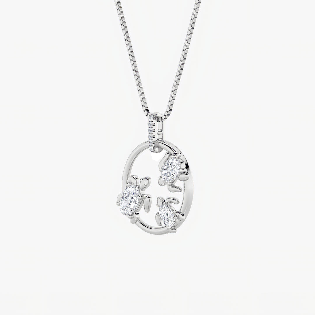 2Cttw Oval Shaped Lab Grown Diamond (F/VS) Baby Turtle Pendant in 14K Gold