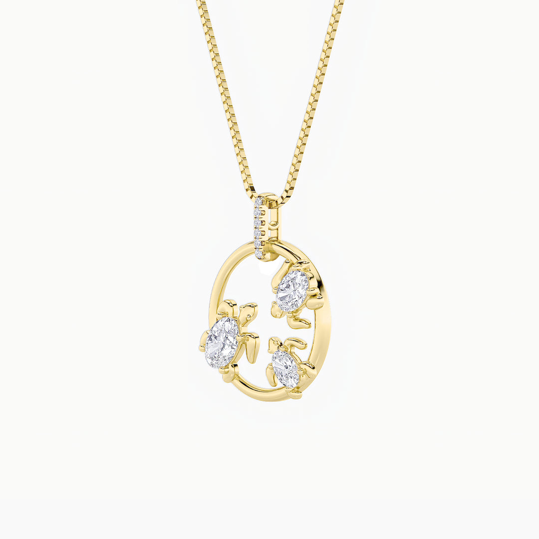 2Cttw Oval Shaped Lab Grown Diamond (F/VS) Baby Turtle Pendant in 14K Gold