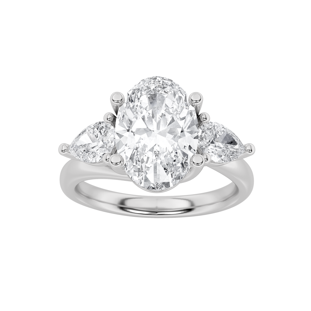 14KW 2.5ct Oval Lab Diamond Three-Stone Ring