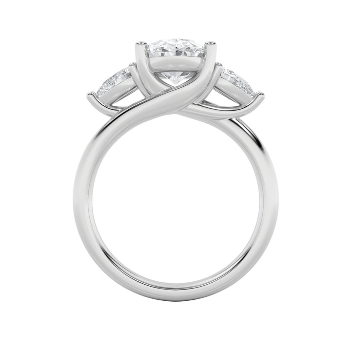2.5Cttw Oval Shaped Lab Grown Diamond (F/VS) Accented Three Stone Ring in 14K Gold