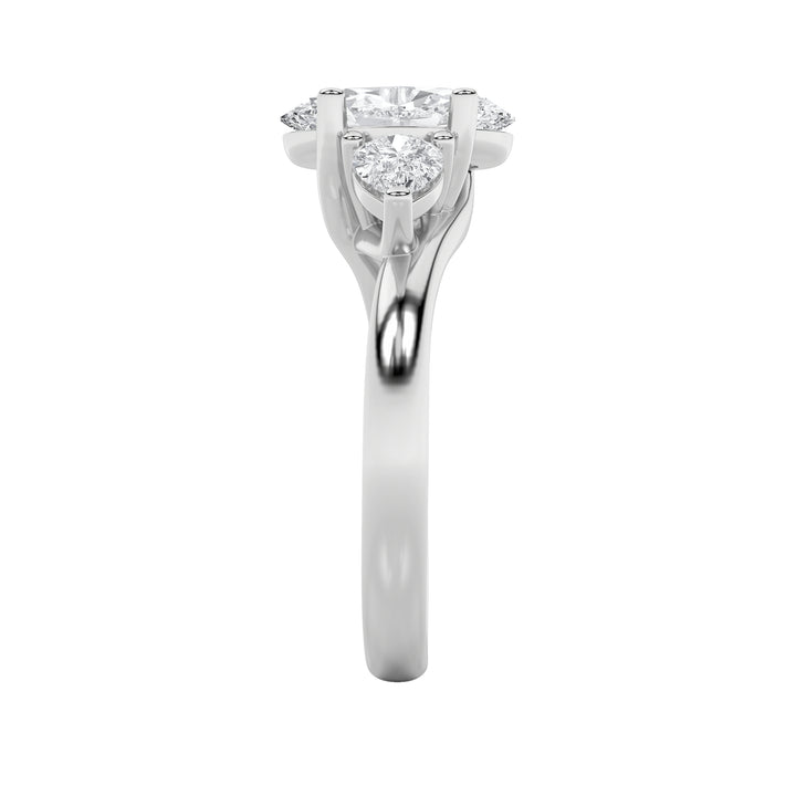 2.5Cttw Oval Shaped Lab Grown Diamond (F/VS) Accented Three Stone Ring in 14K Gold