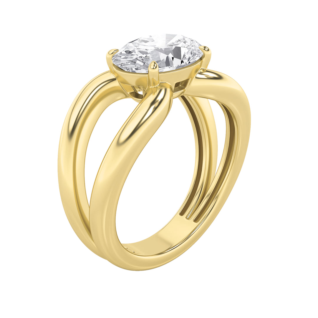 2Cttw Oval Shaped Lab Grown Diamond (F/VS) East West Solitaire Ring in 14K Gold