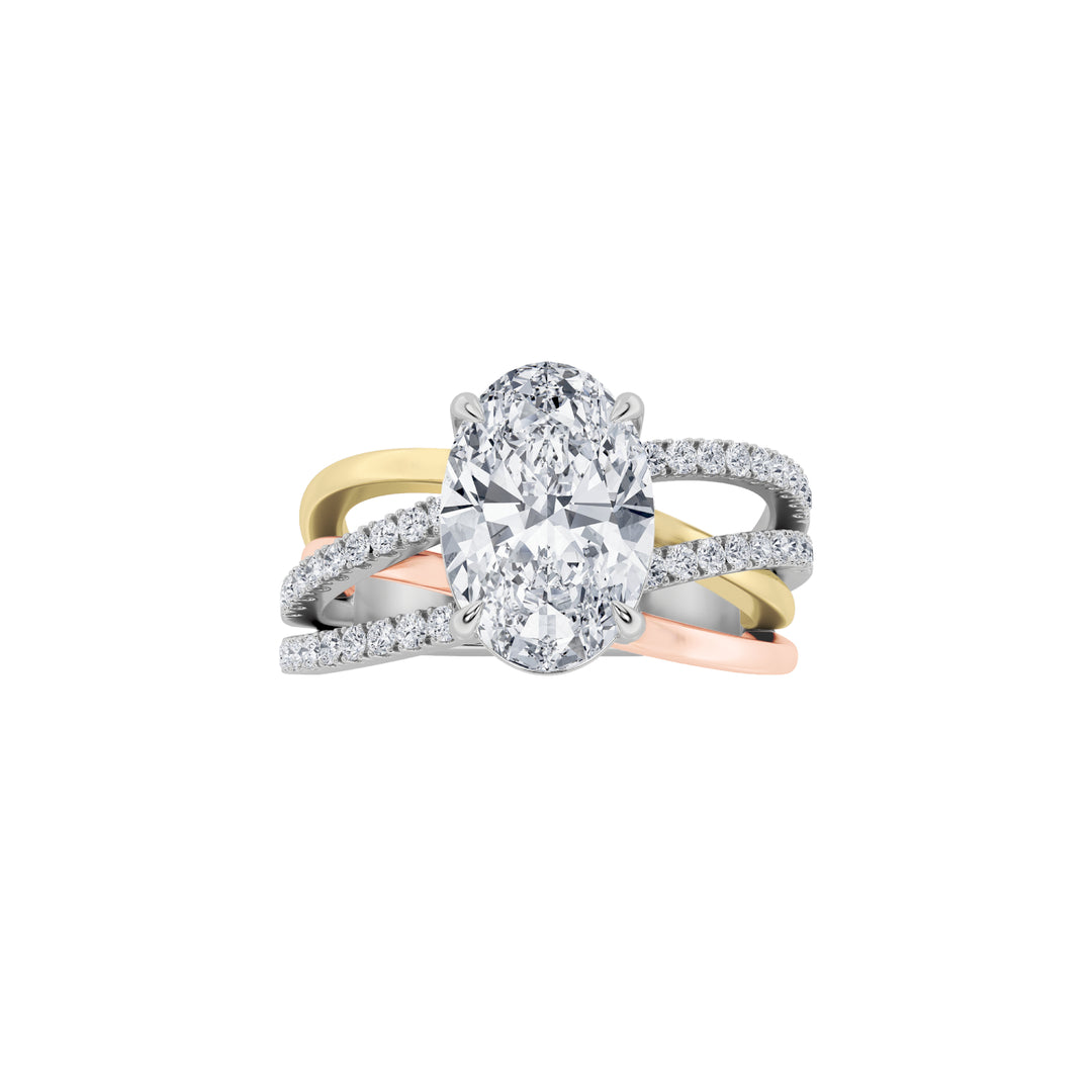 14K Rose Gold Lab Diamond Oval Solitaire Tri-Tone Ring 3ct