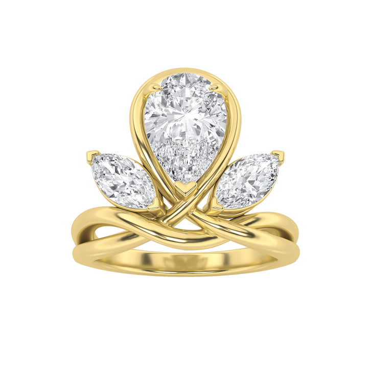 3Cttw Pear Shaped Lab Grown Diamond (F/VS) Knot Ring in 14K Gold