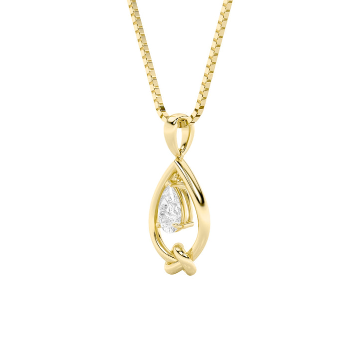 1Cttw Pear Shaped Lab Grown Diamond (F/VS) Solitaire Knot Pendant in 14K Gold