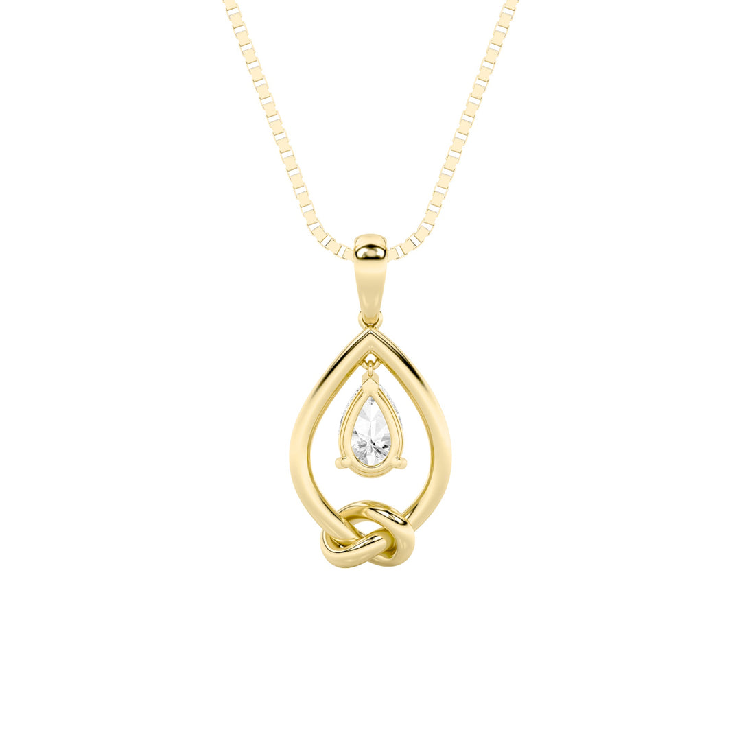 1Cttw Pear Shaped Lab Grown Diamond (F/VS) Solitaire Knot Pendant in 14K Gold
