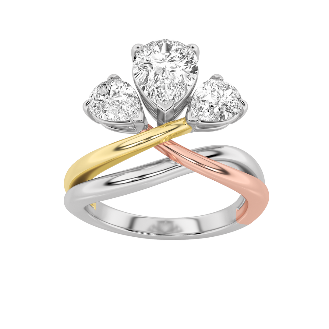 14K Tri-Gold 2.5ct Lab Diamond Three-Stone Ring