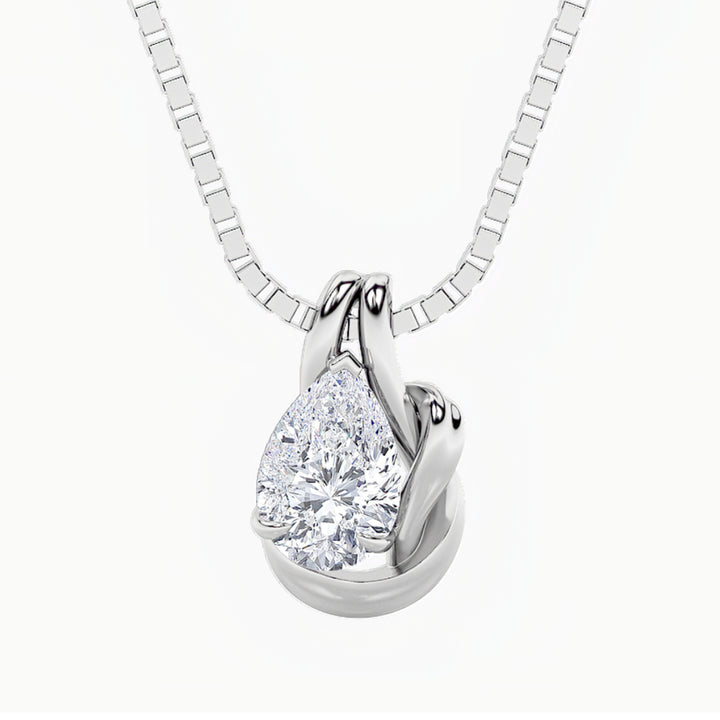 2Cttw Pear Shaped Lab Grown Diamond (F/VS) Knot Pendant in 14K Gold