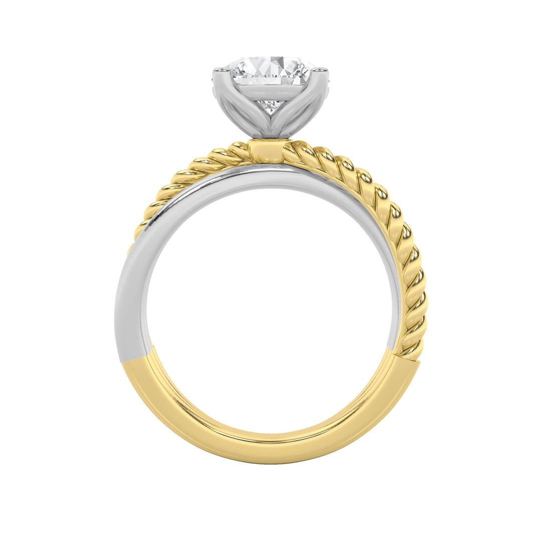2Cttw Round Shaped Lab Grown Diamond (F/VS) Tri Color Solitaire Fancy Ring in 14K Gold