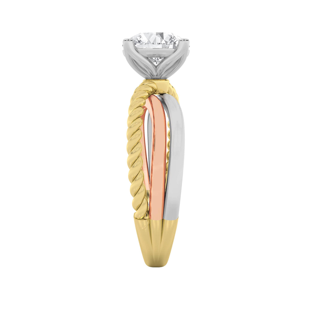 2Cttw Round Shaped Lab Grown Diamond (F/VS) Tri Color Solitaire Fancy Ring in 14K Gold