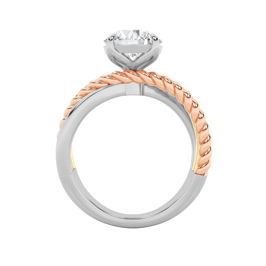 2Cttw Round Shaped Lab Grown Diamond (F/VS) Tri Color Solitaire Engagement Ring in 14K Gold