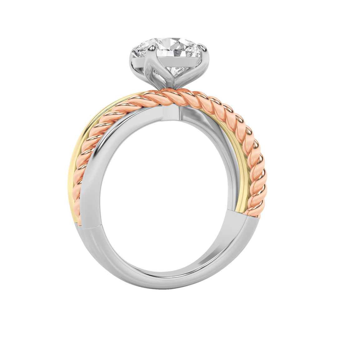 2Cttw Round Shaped Lab Grown Diamond (F/VS) Tri Color Solitaire Engagement Ring in 14K Gold