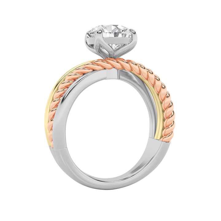 2Cttw Round Shaped Lab Grown Diamond (F/VS) Tri Color Solitaire Engagement Ring in 14K Gold