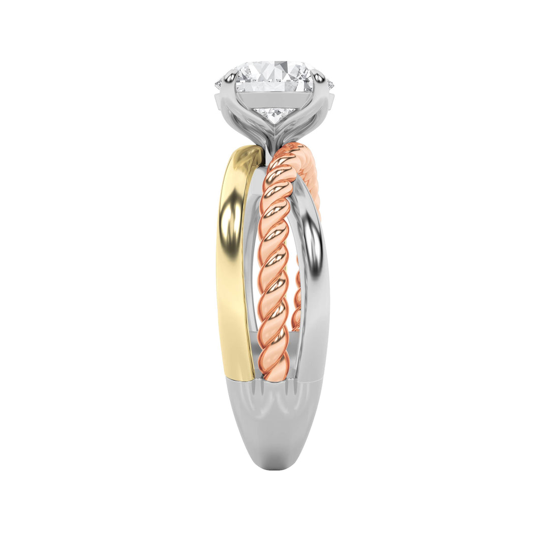 2Cttw Round Shaped Lab Grown Diamond (F/VS) Tri Color Solitaire Engagement Ring in 14K Gold