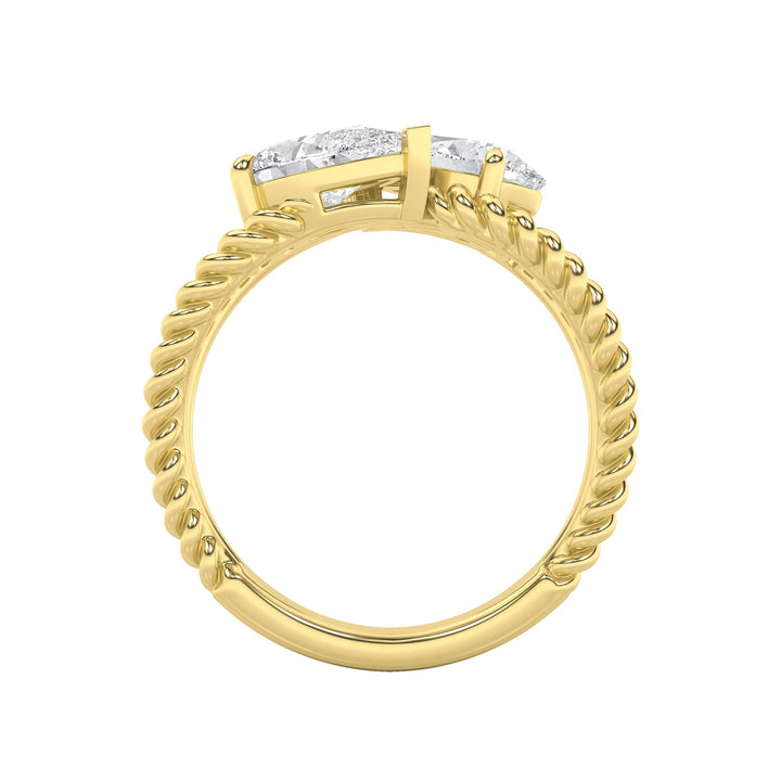 2CTW Pear Shaped Lab Grown Diamond (F/VS) Toi et Moi Fashiion Ring in 14K Gold