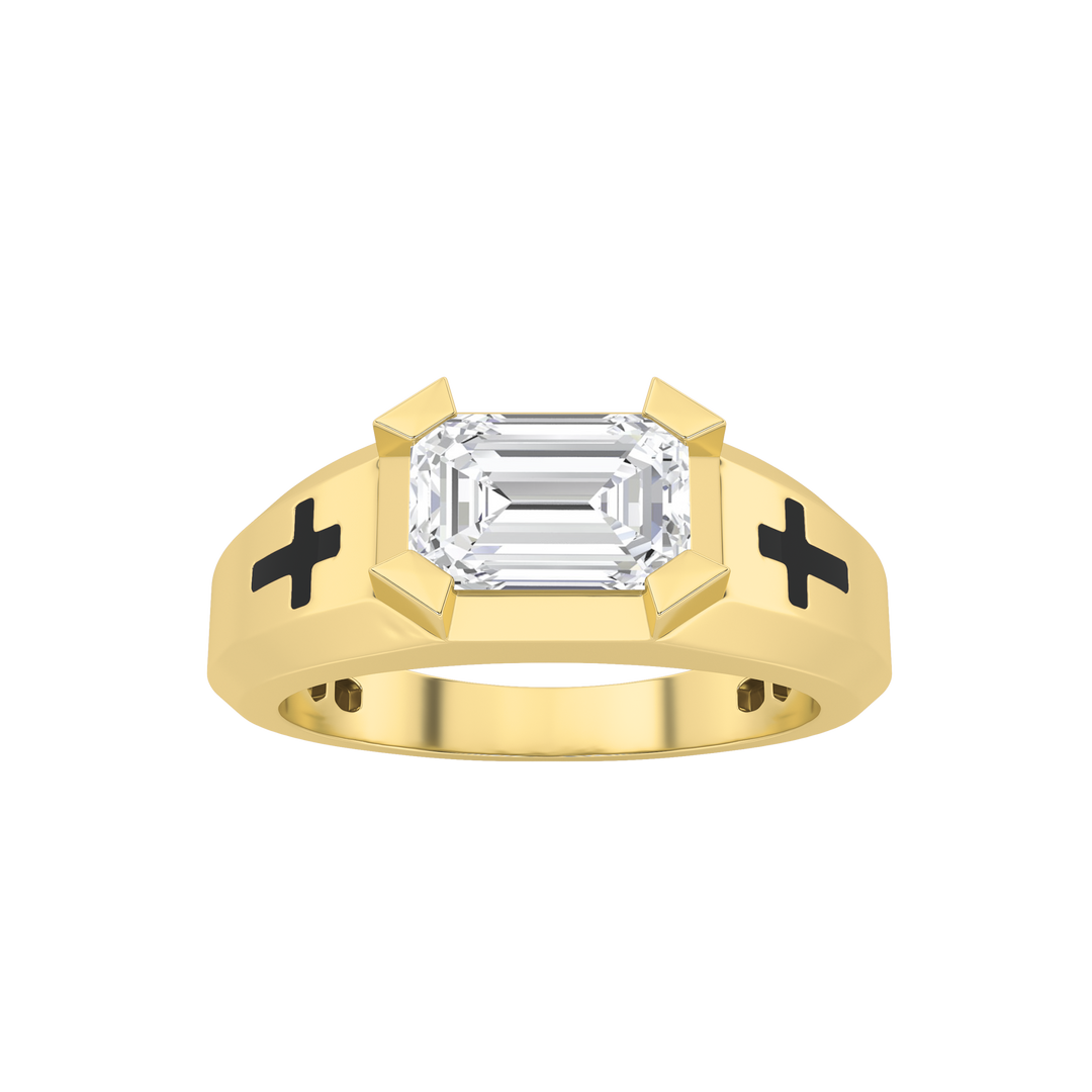 14K Yellow Gold 2ct Lab Diamond Mens Religious Ring