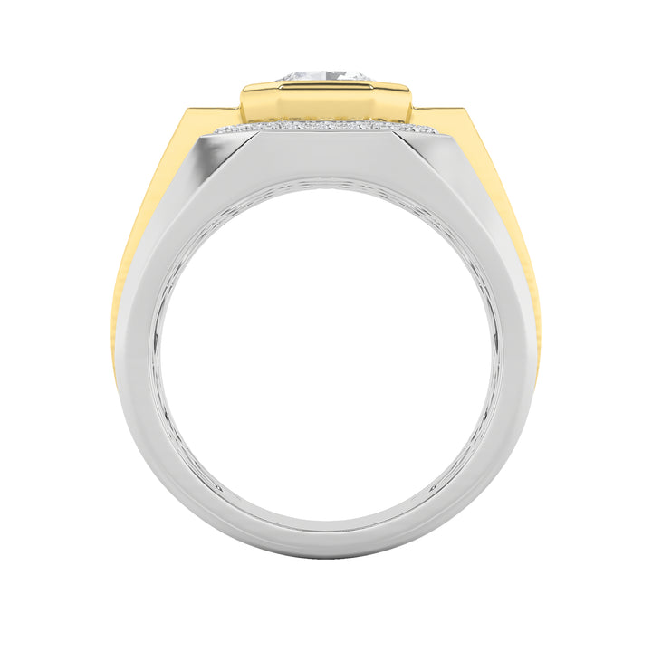 3Cttw Asscher Shaped Lab Grown Diamond (F/VS) Mens Ring in 14K Gold