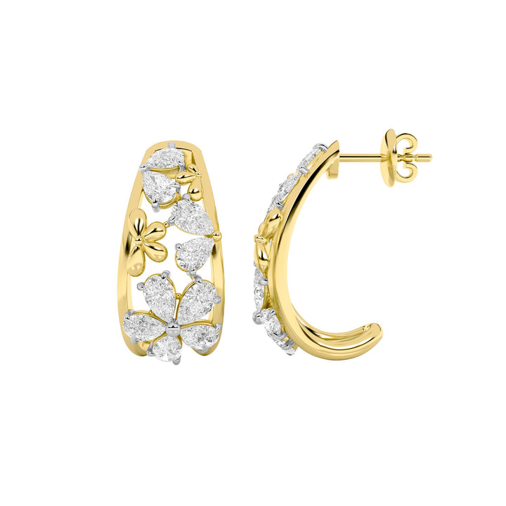 4.5Cttw Pear Shaped Lab Grown Diamond (F/VS) Fancy Flower Earrings in 14K Gold